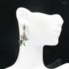 Boucles d'oreilles pendantes 38x16mm, Design bohème, fleurs, 6.5g, création Vintage, aigue-marine rose, Morganite, perle blanche, noir, métal argenté