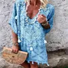 Casual Dresses For Women Summer Dress American Clothes Robe Polyester Bohemian V-neck Print Retro