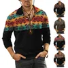 Camisetas masculinas Moda Camiseta masculina com lapela Camisa de manga comprida Estampa 3D Casual Esportes soltos Masculino Elegante Roupas esportivas Roupas masculinas