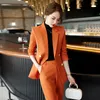 Women's Two Piece Pants 2023 Autumn Winter Formal Ladies OrangeBlazer Women Business Suits With Sets Work Wear Office Uniform 5XL Size