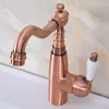 Bathroom Sink Faucets Antique Red Copper Vanity Faucet 360 Rotate Spout Deck Mount Cold Mixer Water Tap Ceramic Handle