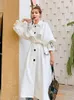 Dames Trench Coats Autumn Fashion White Wind Breaker Midden-lengte Koreaanse stijl Elegante enkele borsten over-de knie Coat Tide