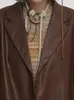 여자 자켓 Lautaro Fall 대형 레트로 갈색 검은 가죽 블레이저 긴 소매 시원한 느슨한 고급스러운 가짜 코트 및 재킷 230307