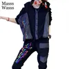 Dames tweedelige broek Massa Wasss British Design 2023 Outfits Women Punk Style Black Pieces Sets Ladies Holes Tops en Loose Harem Big Siz