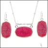 Boucles d'oreilles Collier Ovale Style Résine Drusy Druzy Sier Boucles d'oreilles Designer de luxe Ensemble de bijoux pour femmes Cadeau de fête de mariage Noël Dro Dhrl2