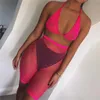 Women's Swimwear Women Sexy Mesh See Through Bikini Two Piece Set Glitter Bathing Swimsuit Beach Swimwear Biquini Halter Bandage Bra Short Pants T230307