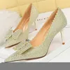 Shoes Luxury Women's Pumps Rhinestone Bow High-heels Fashion Wedding Shoes Stilettos Rhinestone Women Sexy Party Shoes 230307