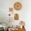 Wall Stickers Nordic Style Straw Mirror Southeast Asia Decorative Round Hanging Coffee Color Bohemian ations 230307