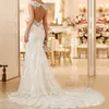 Festklänningar sjöjungfrubröllop för brud Long Lace Open Back Bridal -klänningar med tågklänning Cap Sleeve Robe de Marie TL085 230306