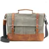 Valigette da uomo in tela vintage ventiquattrore da lavoro da viaggio borsa per laptop da uomo in pelle di alta qualità con supporto per spalla