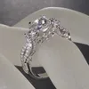 Şimdi 925 STERLING Gümüş Nişan Düğün Gelin Takı Lüks 2ct Prenses-Cut Square Diamond Ring Kadın Üç Yan Taş Cz Yüzük