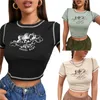 Women's T Shirts Xingqing Women's Little Angel Print Crop Tops Kort ärm Runda nackstygn T-shirts Summer Y2K Slim Tee Top