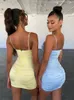 Casual Dresses Sholine Satin Sexig klänning Kvinnor Ruched Spaghetti Strap Pleated Club Party Mini Summer Backless BodyCon Vestidos 2023