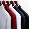 Men's T Shirts Spring Summer T-Shirt Men Cotton Shirt Solid Tshirt Mandarin Collar Long Sleeve Top Brand Slim Fit Tee 5XL