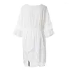 Robes de soirée grande taille L-6XL femmes été robe en dentelle mode blanc demi manches a-ligne évider Mini lâche casual Sexy