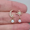 Charm Tiny Opal Moon Star Earrings Asymmetric Star White Fire Opal Stud Earring Petite minimalistiska örhängen för kvinnor smycken G230307