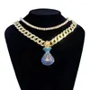 Catene da uomo Full Iced Out 18 "Miami Curb Cuban Chain Blue Lucky Bag Ciondolo Hip Hop Rapper Collana in oro Cubic Zirconia Jewelry