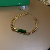 Kains klassiek modemerk sieraden roestvrijstalen gouden ketting voor vrouwen groene kristallen geometrische ketting kettingen
