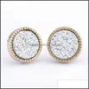 Charm Sier Ice Out High Diamond Cluster Zircon Round Screw Back Earrings Men And Women Hip Hop Jewelry Drop Delivery Dhmuk