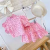 Kläder sätter flickkläder set rosa färg leopard småbarn märke barn blus och kjol 230307
