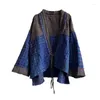 Vestes Femmes Johnature Automne 2023 Coton Lin Rétro Patchwork À Lacets Cardigan Irrégulier Manteau Lâche Casual Mode Tout-Match Femmes