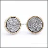 Charm Sier Ice Out High Diamond Cluster Zircon Round Skruv Back Earrings Men och Women Hip Hop Jewelry Drop Delivery Dhmuk