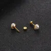 Ohrstecker aus Stahl, kleine Perle, schlicht, exquisit, elegant, für Mädchen, modisch, fest, vergoldet, Accessoires, Geschenke
