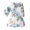 Chemisier décontracté à manches courtes pour femmes, Vintage, en coton et lin, hauts d'été, imprimé Floral, col en V, tunique ample