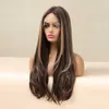 Synthetische Perücken Easihair Brown Lace Front Wig Long Wellig Blonde Highlight Naturhaar für Frauen mit Baby Frontal High Density 230227