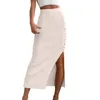 Casual Dresses Women's Ribbed Slim Black Tight Side Slit Button Down Skirt