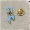 Pins Brooches 100Pcs Custom Logo Pin Badge Blue Color Masonic Breast Cancer Awareness Ribbon Mason Souvenir Emblem Gift Drop Delive Dhoni