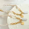 Pendant Necklaces Golden Stainless Steel Heart Irregular Baroque Natural Freshwater Pearl Chain Choker Romantic Wedding Jewelry