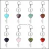 Key Rings Crystal Keychain For Bag Car Natural Love Heart Gemstone Lucy Lock Men Healing Chakra Cute Keyring Drop Delivery Jewelry Dhjiu