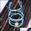 Charm Bracelets Daisy Flower Wax Line Braided Blue Color Bohemian Bracelet Set Rope Waterproof Marine Surf Drop Delivery Jewelry Dhxqy