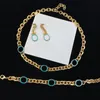 Blue Gold Contrast Necklaces Women Hollow Ring Charm Short Dangle Eardrop with Box