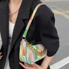 Bolsos de noche, bolsos de mano para mujer, bolso de hombro geométrico colorido de cuero PU, cadena gruesa, diseño de lujo, bolso pequeño Hobo para mujer