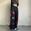 Qnpqyx хип -хоп американский стиль черные мешковатые джинсы женщины с высокой талией винтажные брюки звезды печатные граффити
