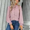 Blouses feminina Moda feminina Soild Colors Lace Up Tir Buttle Blogues Blusa Casual Escritório Lady Manga Lia Liga Elegante Camisa Elegante