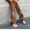 Men's Jeans Embroidery Fashion Brown Mid Rise Baggy For Men Latest Design Star Hip Hop Straight Loose Fit Boyfriend Pants Y2K