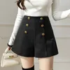 Women's Shorts Wisher&Tong 2023 In Black For Women High Waist Casual Woolen Short Pants Autumn Winter Elegant A-line Femme