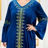 Ethnic Clothing Women Velvet Dress Spring Autumn Embroidery Long Muslim Ramadan Eid Al-Adha Ankle-Length Caftan Marocain