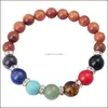 Fili di perline Joya Regalo 14Sb10378Mm Bracciale con perline di quarzo rosa naturale 7 Chakra Pietra preziosa Cristallo Guarigione Reiki Gioielli da donna Bangl Dhscv