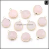 Charms 18Mm Round Tigers Eye Rose Blue Quartz Stone Faceted Gemse Golden Plated Pendant Women Jewelry Making Necklace Wholesale Drop Dhabc