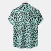 Men's Casual Shirts Sexy Leopard Print Mens Hawaiian Summer Short Seleeve Quick Dry Beach Men Holiday Aloha Rock Party 230306