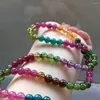 Bracciale in cristallo di tormalina colorata naturale genuina, collana da donna alla moda, elasticizzato, 6,5 mm, perline rotonde trasparenti, 3 giri