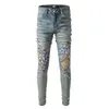 2023 Designer Hommes Jeans Pantalon Déchiré High Street Marque De Mode Moto Broderie À La Mode Long Hip Hop Avec Trou Bleu 01