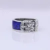 Factory Groothandel 2023 Nieuwe luxe hoogwaardige mode -sieraden voor Sterling Silver Tiger Head Blue Email Double Men's Belt Buckle Ins Personality Ring