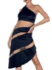 Casual Dresses Women Club Dress Sheer Mesh Patchwork One Shoulder Spaghetti Strap Oregelbunden hem