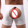 Sous-vêtements sexy hommes longs boxers sous-vêtements en cuir verni jambe mâle exotique ouvert entrejambe culotte gay spectacle de scène