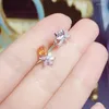 Stud Earrings Natural Real Citrine Flower Earring 0.4ct 2pcs Gemstone 925 Sterling Silver Fine Jewelry For Men Or Women J21252